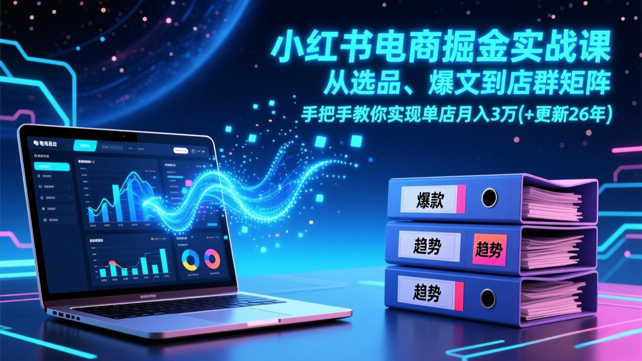 小红书电商掘金实战课，从选品、爆文到店群矩阵，手把手教你实现单店月入3万+(更新26年-董叔项目网