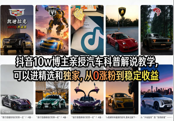 抖音10w博主亲授汽车科普解说教学，可以进精选和独家，从0涨粉到稳定收益(详细视频课程+1T素材)-董叔项目网