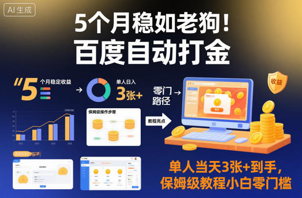 5个月稳如老狗!百度自动打金,单人当天3张+到手,保姆级教程小白零门槛【揭秘】-董叔项目网