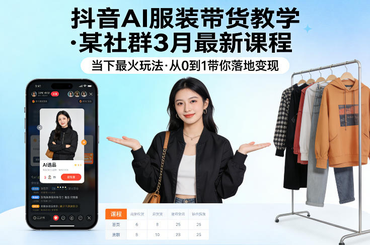 抖音AI服装带货教学,某社群3月最新课程,当下最火玩法,从0到1带你落地变现-董叔项目网