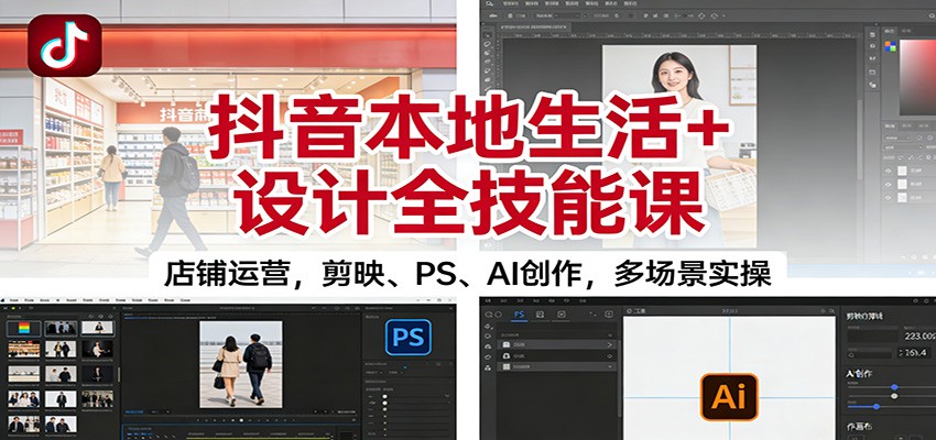抖音本地生活+设计全技能课：店铺运营，剪映、PS、AI创作，多场景实操-董叔项目网