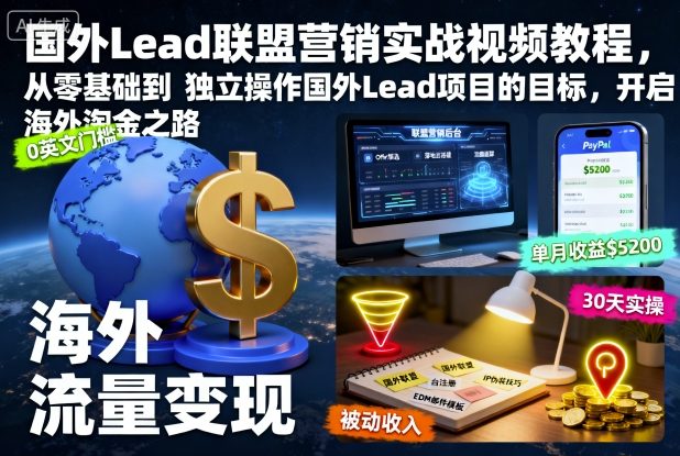 国外Lead联盟营销实战视频教程，从零基础到独立操作国外Lead项目的目标，开启海外淘金之路-董叔项目网