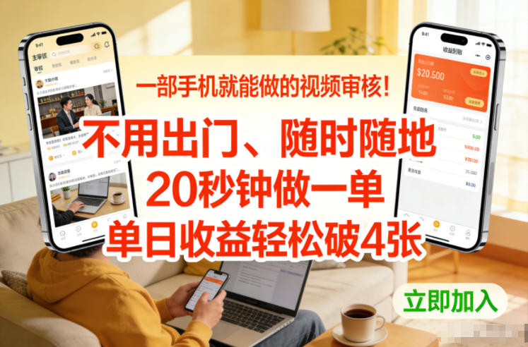 一部手机就能做的视频审核！不用出门，随时随地，20秒钟做一单，单日收益轻松破4张【揭秘】-董叔项目网