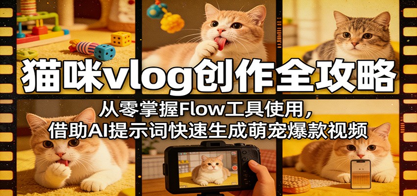 猫咪vlog创作全攻略:从零掌握Flow工具使用,借助AI提示词快速生成萌宠爆款视频-董叔项目网