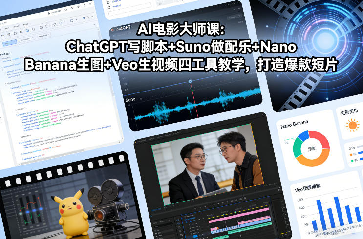 AI电影大师课：ChatGPT写脚本+Suno做配乐+Nano Banana生图+Veo生视频，打造爆款短片-董叔项目网
