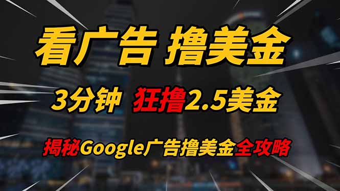 看广告，撸美金！！3分钟赚2.5美金！！日入200美金不是梦！揭秘Google...-董叔项目网