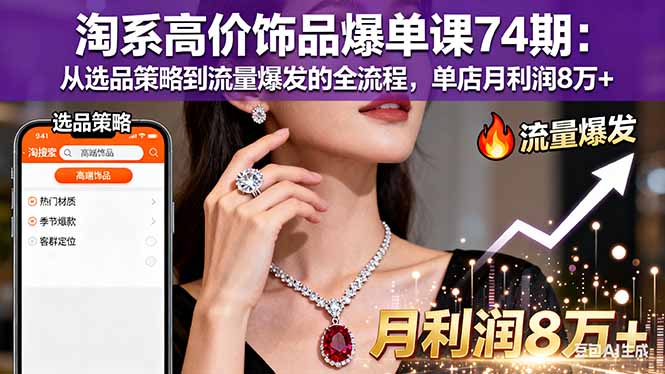 淘系高价饰品爆单课74期：从选品策略到流量爆发的全流程，单店月利润8万+-董叔项目网