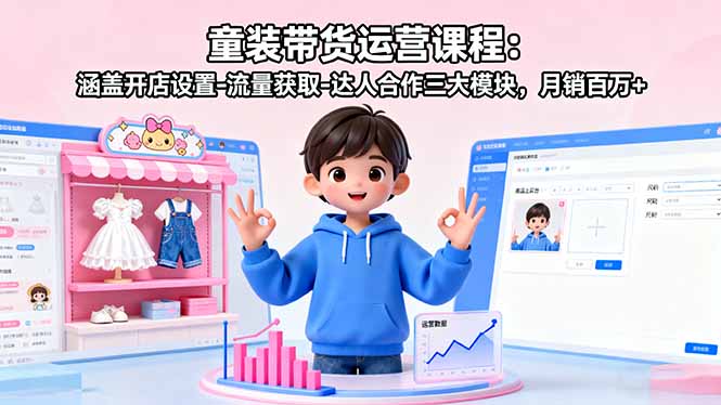 童装带货运营课程：涵盖开店设置-流量获取-达人合作三大模块，月销百万+-董叔项目网