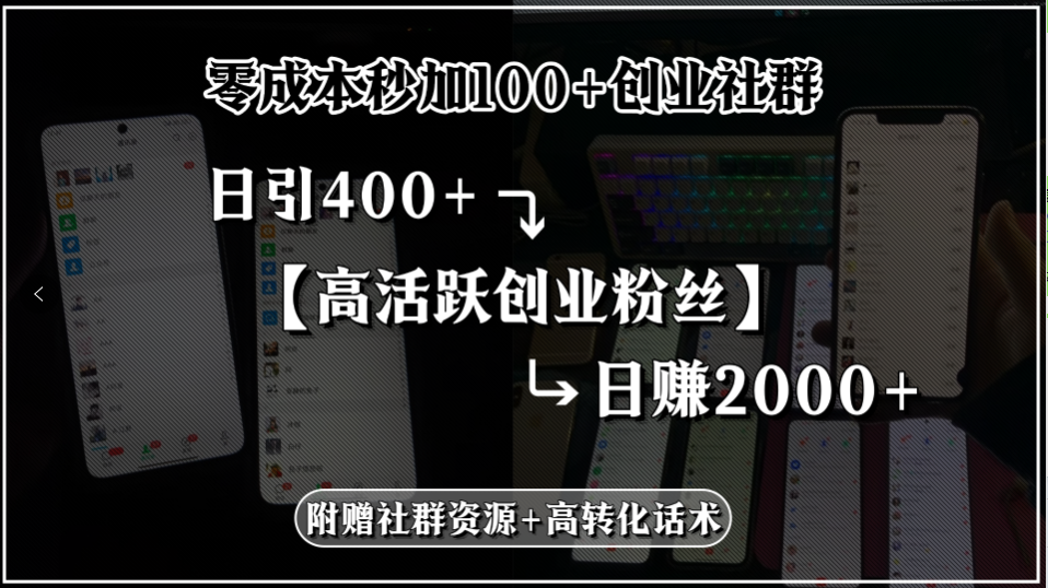零成本秒加100+创业社群,日引400+高活跃创业粉丝,日赚2000+,附赠社...-董叔项目网