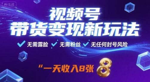 视频号带货变现新玩法，无需露脸，无需粉丝，无任何封号风险，一天收益8张【揭秘】-董叔项目网