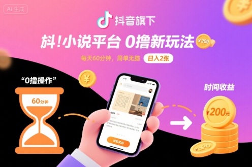 抖音旗下小说平台0撸新玩法，每天挂G60分钟，简单无脑，日入2张【揭秘】-董叔项目网