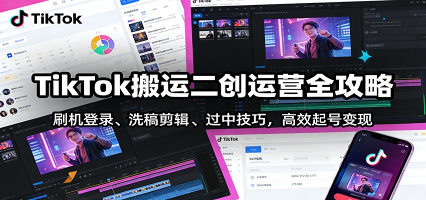 TikTok搬运二创运营全攻略:刷机登录、洗稿剪辑 、过中技巧,高效起号变现-董叔项目网