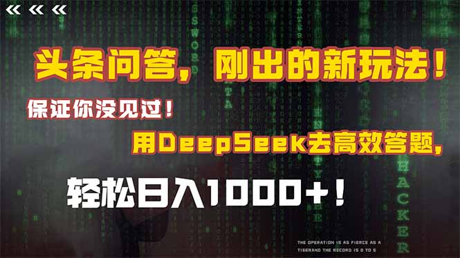头条问答，刚出的新玩法！保证你没见过！结合Deepseek高效答题，日入1000+-董叔项目网