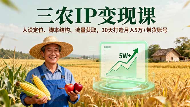 三农IP变现课，人设定位、脚本结构、流量获取，30天打造月入5万+带货账号-董叔项目网