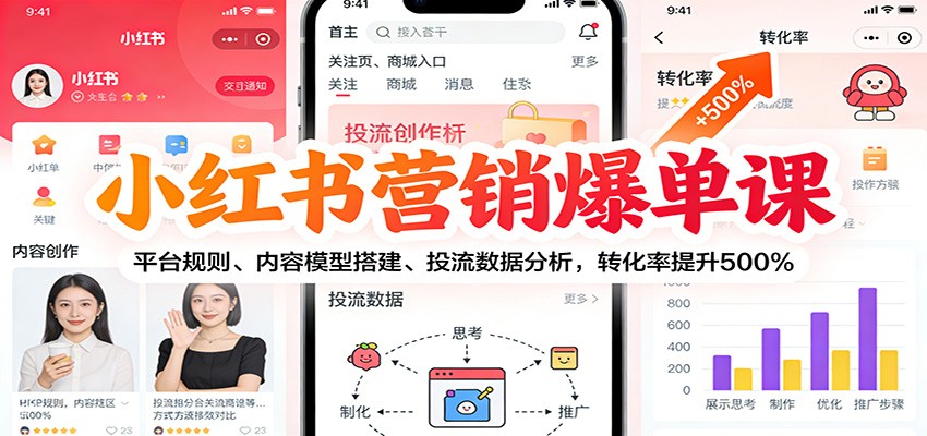 小红书营销爆单课：平台规则、内容模型搭建、投流数据分析，转化率提升500%-董叔项目网