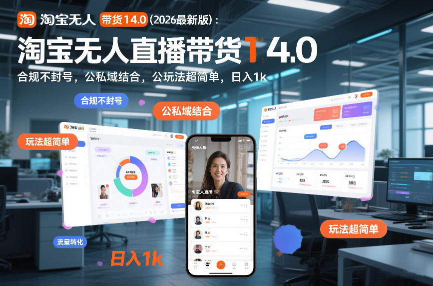 淘宝无人直播带货14.0(2026最新版)：合规不封号，公私域结合，玩法超简单，日入1k+【揭秘】-董叔项目网