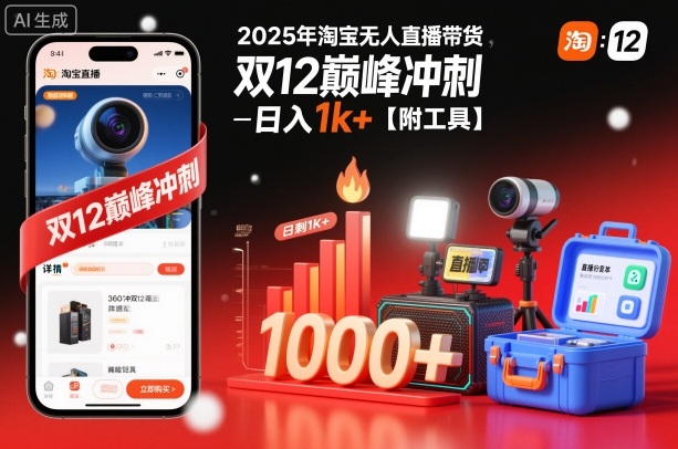 2025年淘宝无人直播带货，冲刺双12，日入1k+【附工具】【揭秘】-董叔项目网