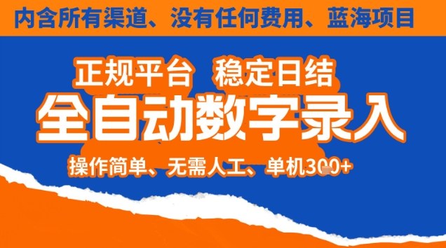 全自动数字录入,单机日入3张+,内含所有渠道全程免费零成本,操作简单可矩阵开干【揭秘】-董叔项目网
