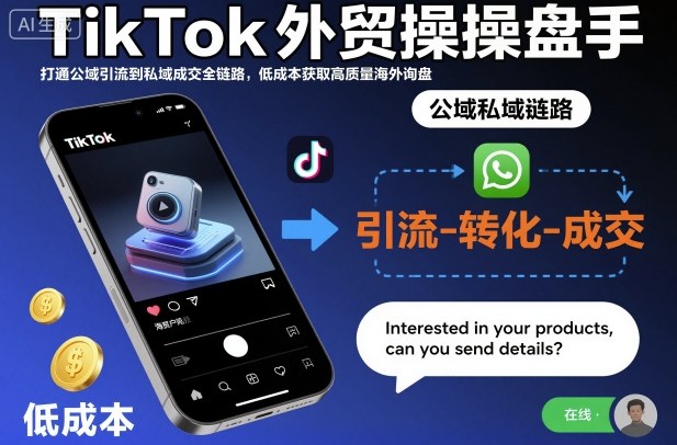 TikTok外贸操盘手,打通公域引流到私域成交全链路,低成本获取高质量海外询盘-董叔项目网
