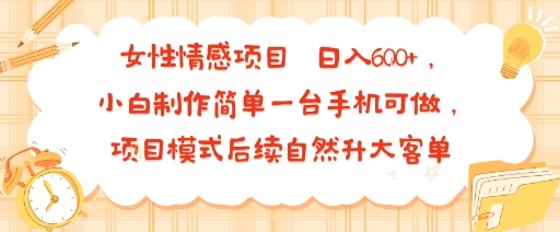 女性情感项目 小白制作简单一台手机可做 项目模式后续自然升大客单 日入6张-董叔项目网