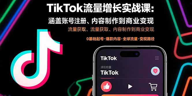 TikTok流量增长实战课：涵盖账号注册、流量获取、内容制作到商业变现-董叔项目网