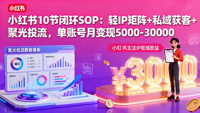 小红书10节闭环SOP：轻IP矩阵+私域获客+聚光投流，单账号月变现5000-30000-董叔项目网