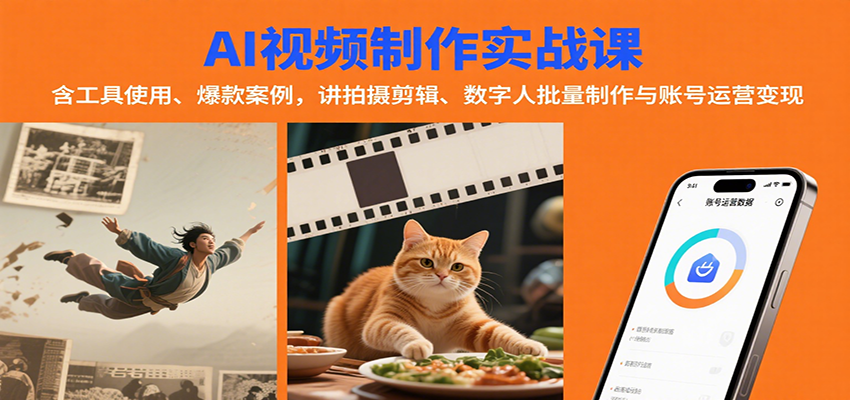 AI视频制作实战：含工具使用、爆款案例，讲拍摄剪辑、数字人批量制作与账号运营变现-董叔项目网