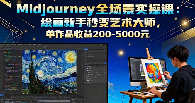 Midjourney全场景实操课：绘画新手秒变艺术大师，单作品收益200-5000元-董叔项目网