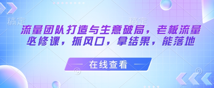 流量团队打造与生意破局,老板流量必修课,抓风口,拿结果,能落地-董叔项目网