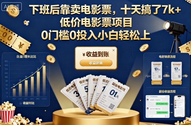 下班后靠卖电影票,十天搞了7k+,低价电影票项目,0门槛0投入小白轻松上手【揭秘】-董叔项目网