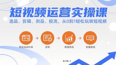 短视频运营实操课，选品、剪辑、测品、投流，从0到1轻松玩转短视频-董叔项目网