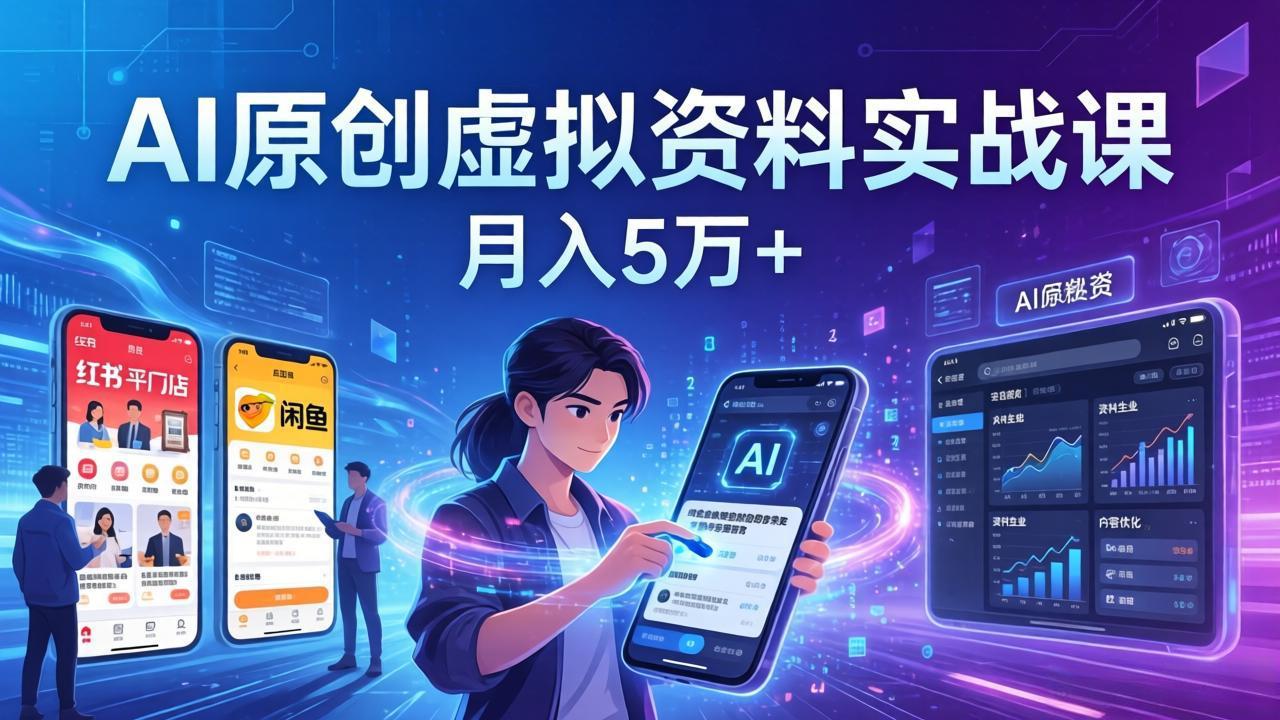 AI原创虚拟资料实战课:2026新机会,小红书闲鱼开店,普通人用AI轻松变现,月入5万+-董叔项目网