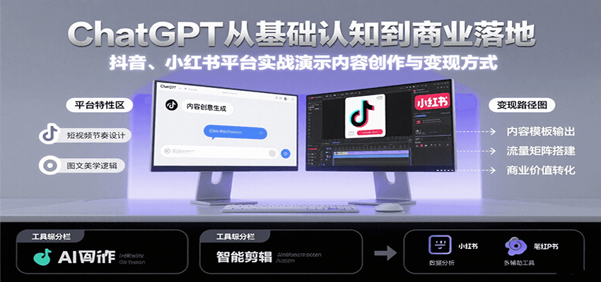 ChatGPT从基础认知到商业落地，实战演示抖音、小红书等平台的内容创作与变现-董叔项目网