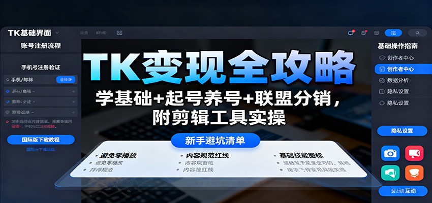 TK变现全攻略:学基础+起号养号+联盟分销,附剪辑工具实操-董叔项目网