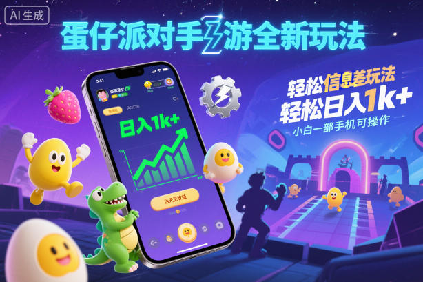蛋仔派对手游全新玩法,轻松日入1k+,风口信息差玩法,当天见收益,小白一部手机可操作-董叔项目网