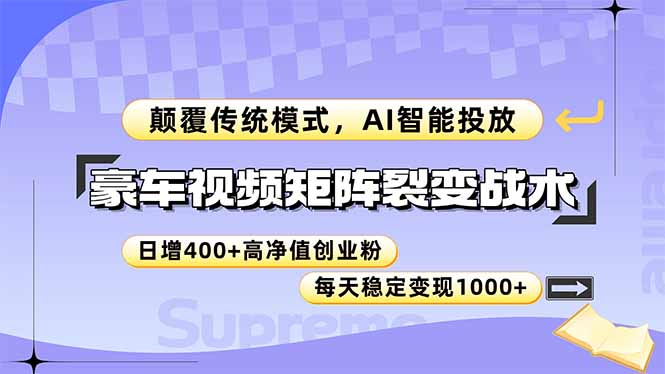 豪车视频矩阵裂变战术，颠覆传统模式，AI智能投放，日增400+高净值创业...-董叔项目网