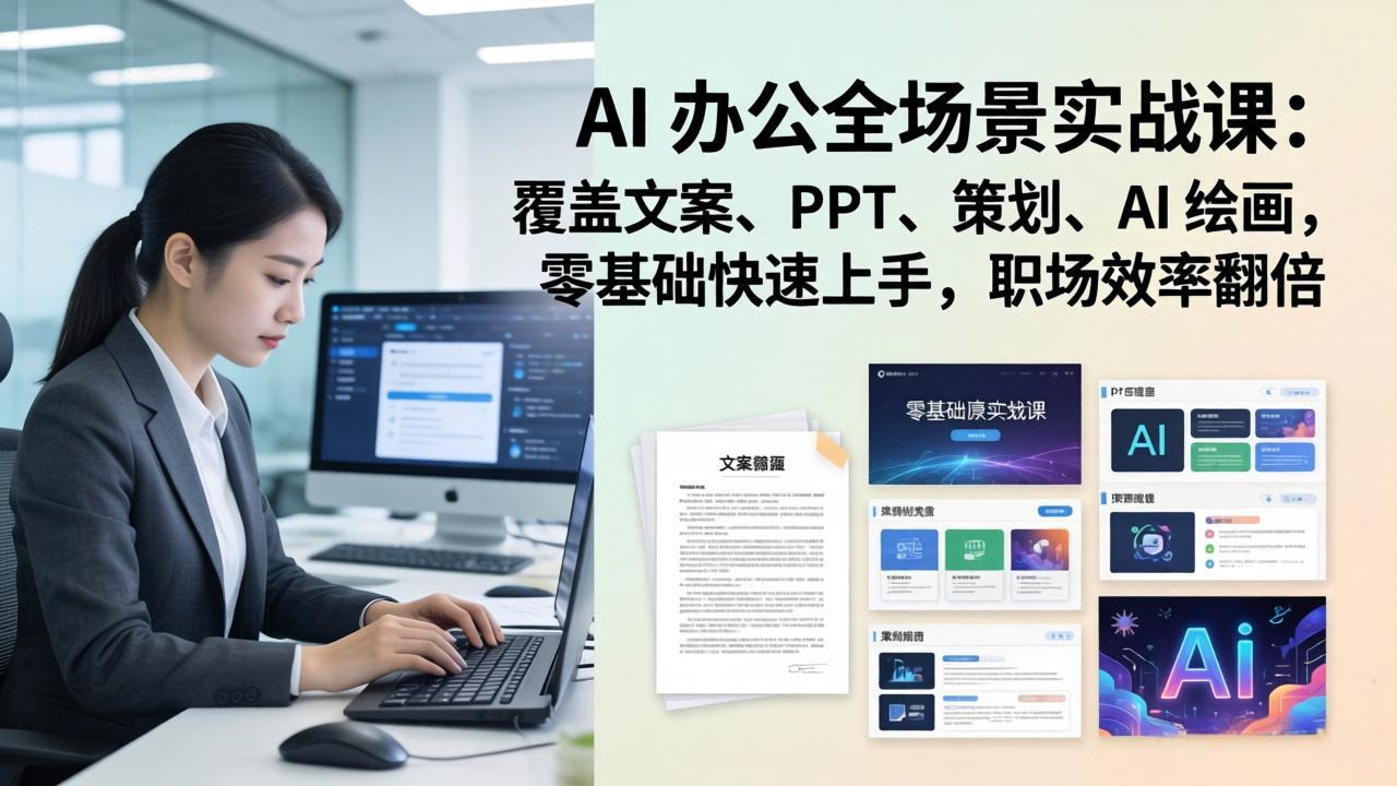 AI 办公全场景实战课：覆盖文案、PPT、策划、AI 绘画，零基础快速上手，职场效率翻倍-董叔项目网
