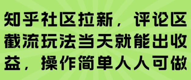 知乎社区拉新，评论区截流玩法当天就能出收益，操作简单人人可做-董叔项目网