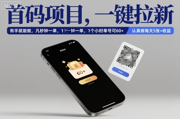 首码项目，一键拉新，有手就能做，几秒钟一单，1个小时单号可60+，认真做每天5张+收益【揭秘】-董叔项目网