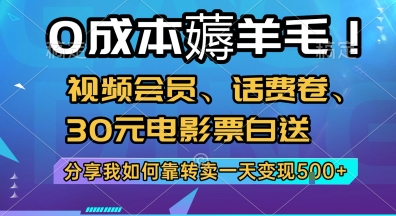 0成本薅羊毛!视频会员、话费卷、30元电影票白送,分享我如何靠转卖一天变现5张+【揭秘】-董叔项目网