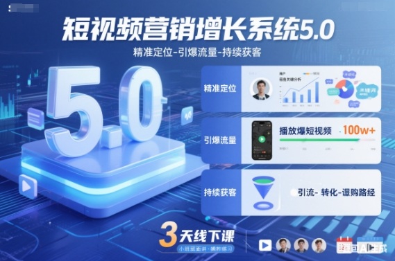 短视频营销增长系统5.0,精准定位-引爆流量-持续获客,3天线下课(音频+图片)-董叔项目网