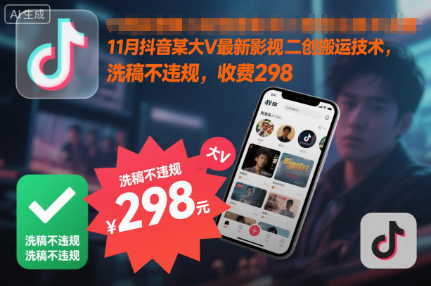 11月抖音某大V最新影视二创搬运技术，洗稿不违规，收费298-董叔项目网