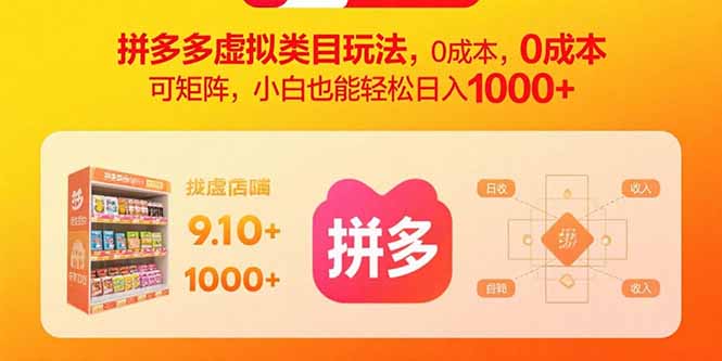 拼多多虚拟类目玩法，0成本，可矩阵，小白也能轻松日入1000+-董叔项目网
