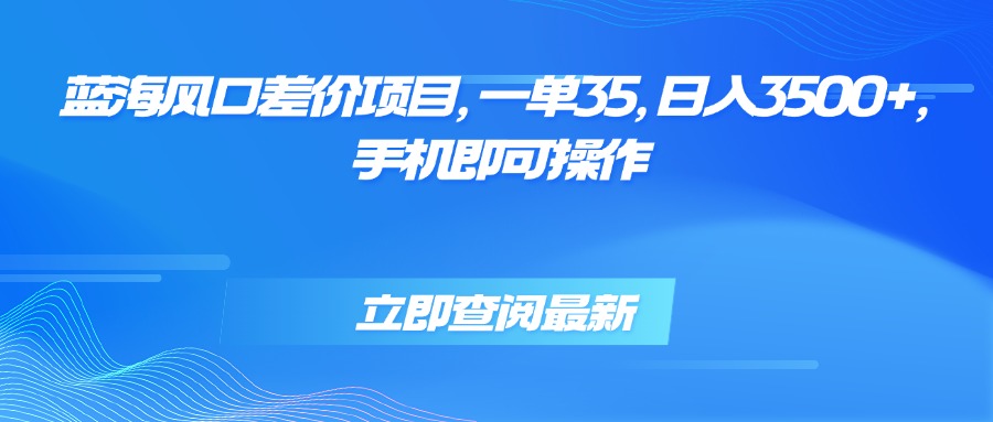蓝海风口差价项目，一单35，日入3500+，手机即可操作-董叔项目网