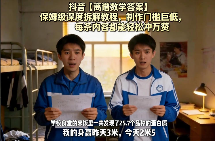 抖音【离谱数学答案】保姆级深度拆解教程，制作门槛巨低，每条内容都能轻松冲万赞，附详细步骤-董叔项目网