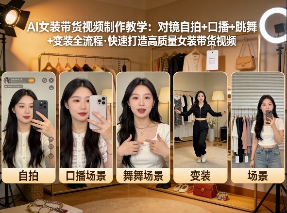 AI女装带货视频制作教学，对镜自拍、口播、跳舞、变装全流程，快速打造高质量女装带货视频-董叔项目网