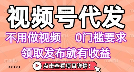 视频号代发，不用剪辑不用做视频，0门槛要求，领取发布就有收益，任务没有无上限，小白轻松上手【揭秘】-董叔项目网