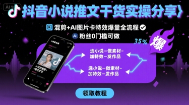 抖音小说推文干货实操分享，混剪+AI图片卡特效爆量全流程，0粉丝0门槛可做-董叔项目网