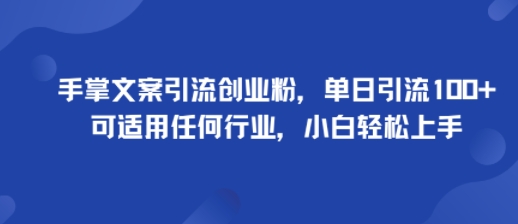 手掌文案引流创业粉，单日引流100+，可适用任何行业，小白轻松上手-董叔项目网