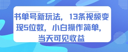 书单号新玩法，13条视频变现5位数，小白操作简单，当天可见收益-董叔项目网
